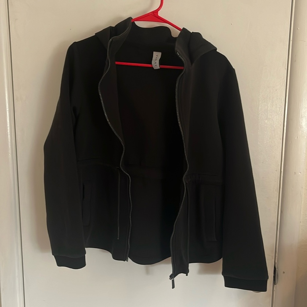Varley Sophia Zip Hoodie Womens Size Large Black Cinch Waist